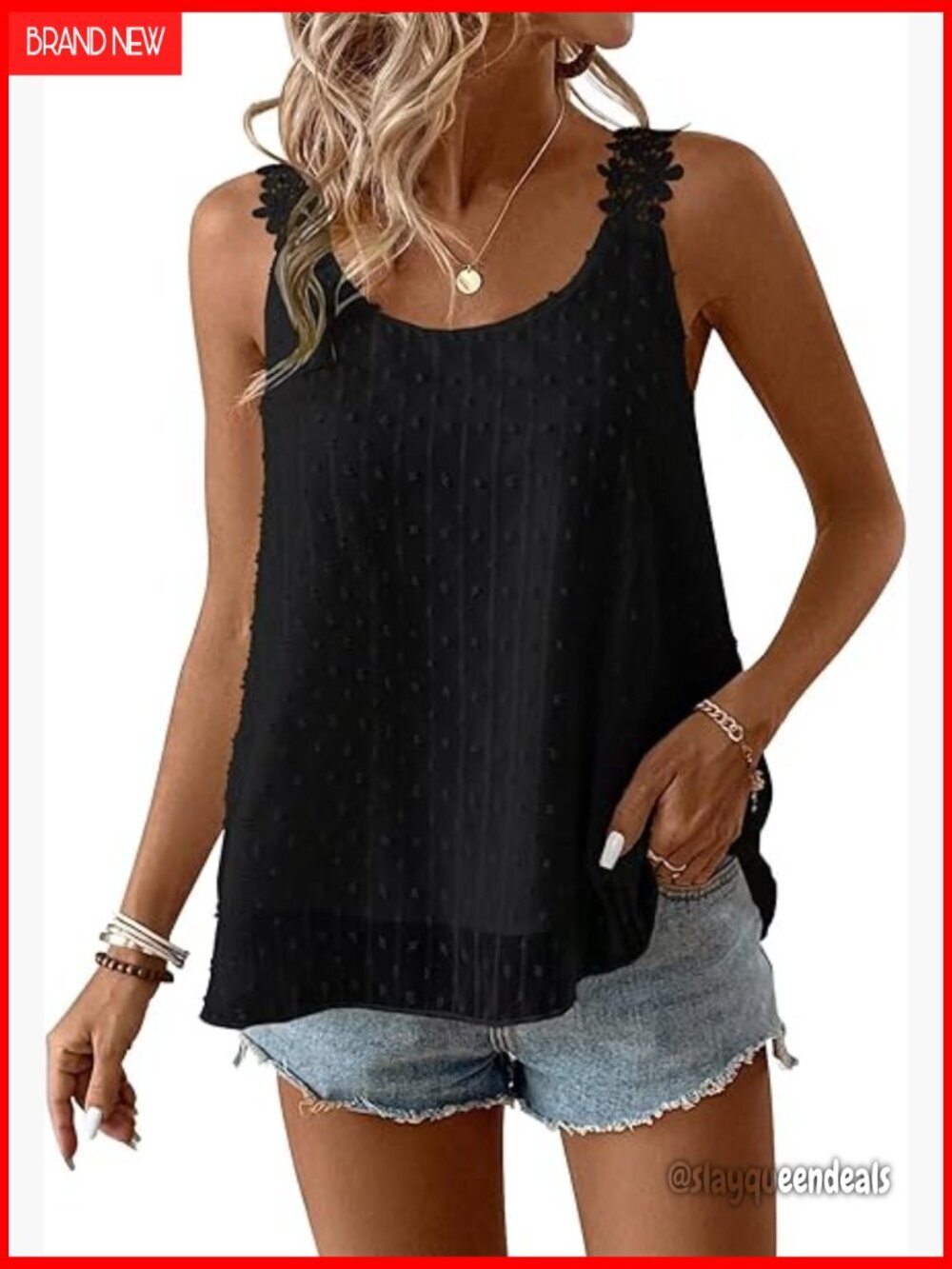 Sleeveless Crewneck Tank Top Lightweight Polyester Flowy Boho Summer Casual
